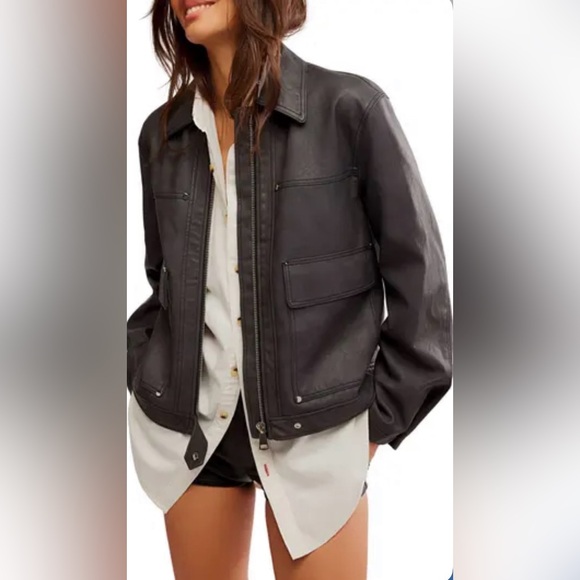 ▪️NWT Free People Blair Faux Leather Jacket-L - Picture 1 of 10